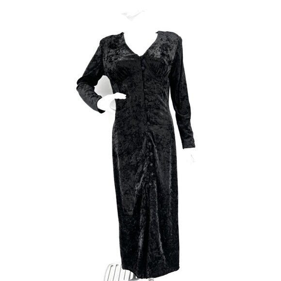Vintage 90s Crushed Velvet Black Gothic Morticia Addams Maxi‎ Dress Size M - Picture 7 of 12